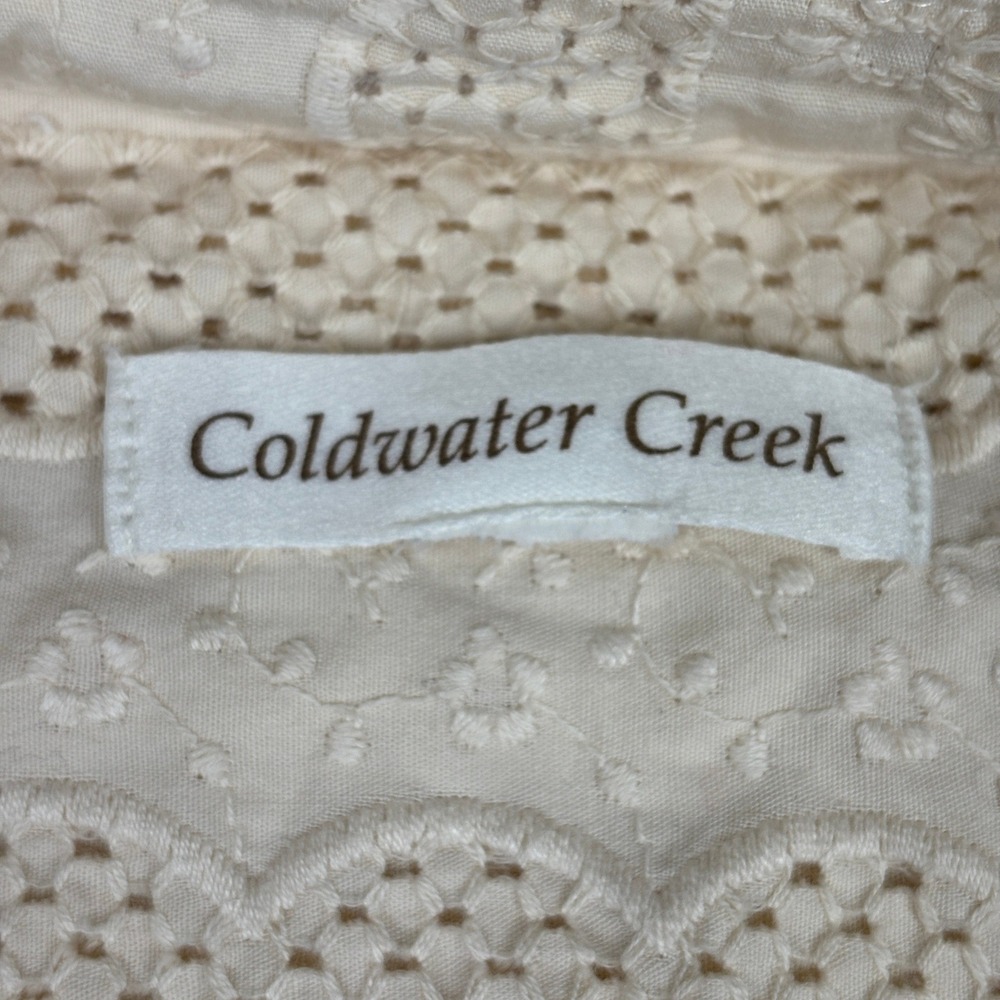 Coldwater Creek Ivory Eyelet Embroidered Cotton Blazer Jacket Hook Front Sz M - Picture 8 of 14